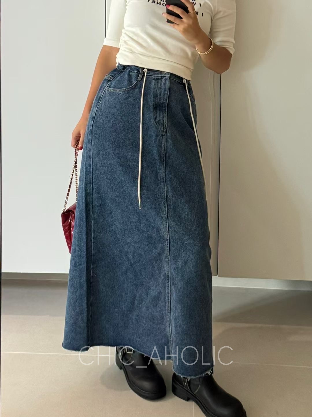 後B字牛仔長裙 