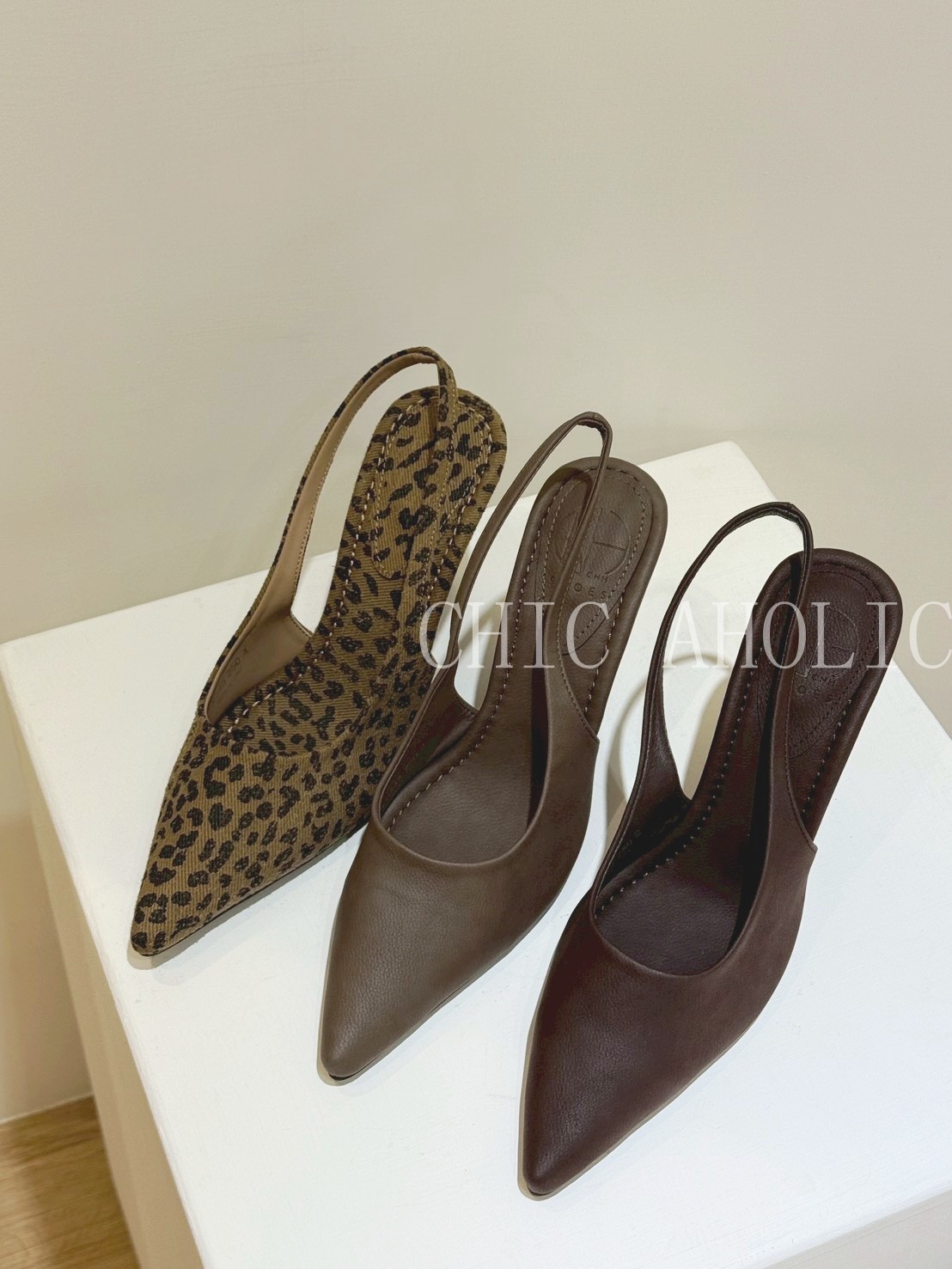 YY58有豹紋坡跟尖頭鞋