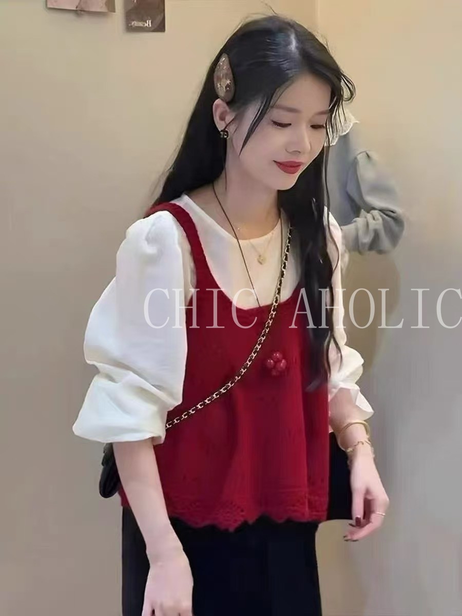 YY50針織傘擺緹花白上衣套裝(高CP值!!)