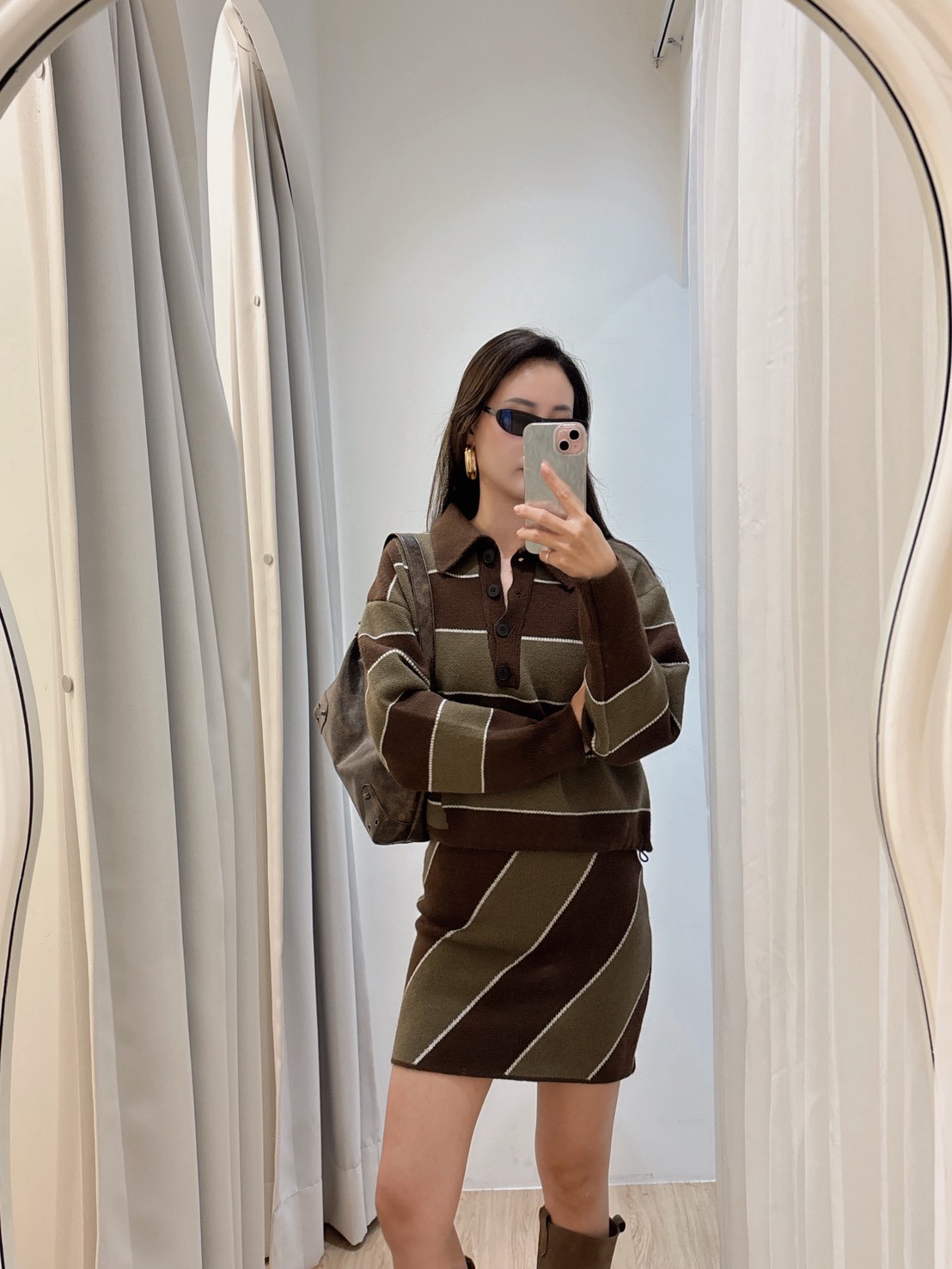 WN04幾何斜紋短裙SET