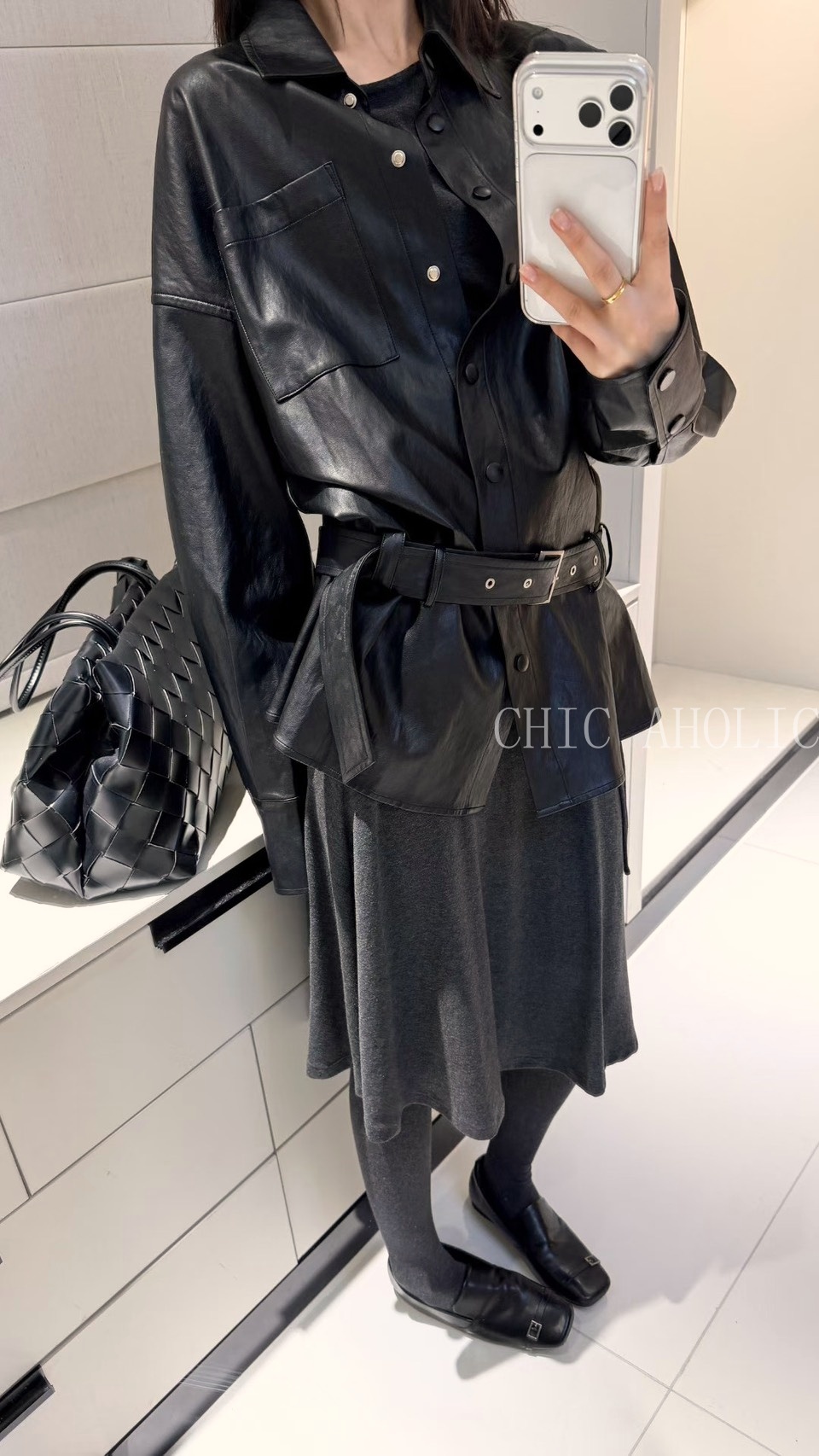 WN01垂低低腰帶皮外套襯衫