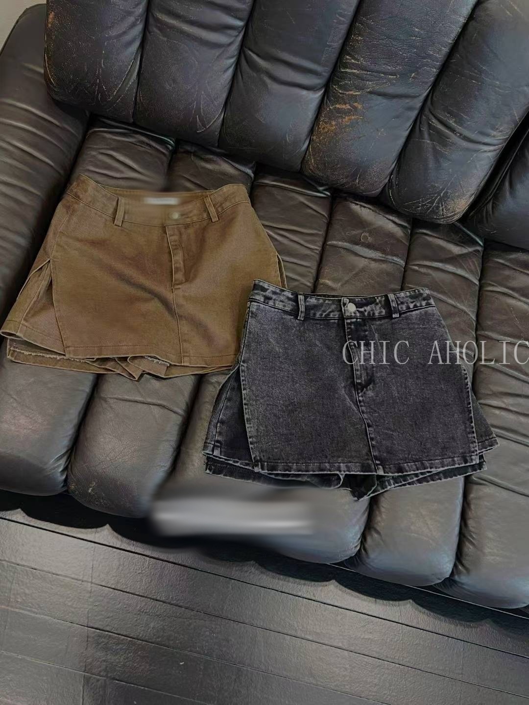 歐美水洗雙開岔褲短裙