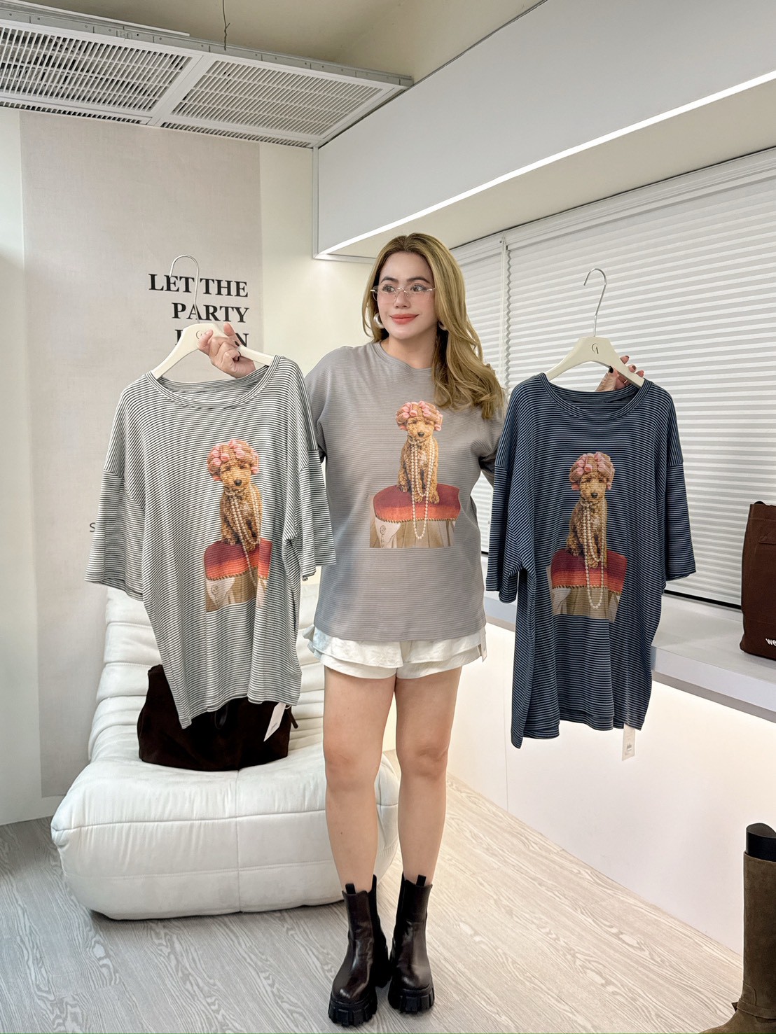 CA11髮捲狗狗橫條衣