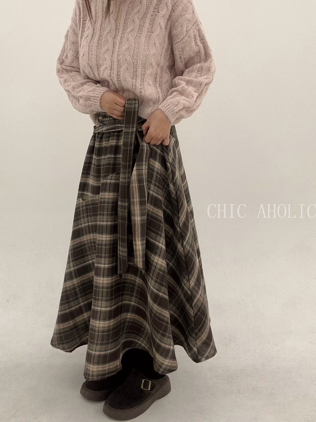 CA18扭結感格紋長裙  