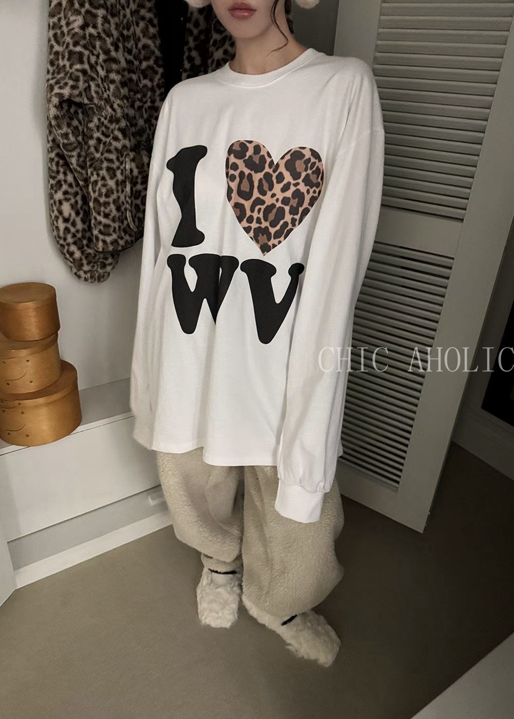 CA33豹紋愛心字母大T  