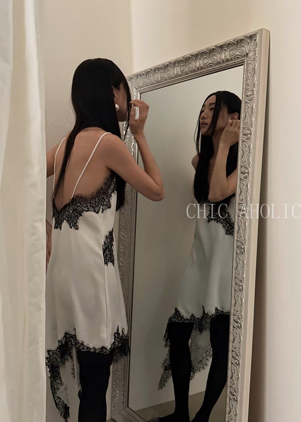 CA36拼接蕾絲緞面洋