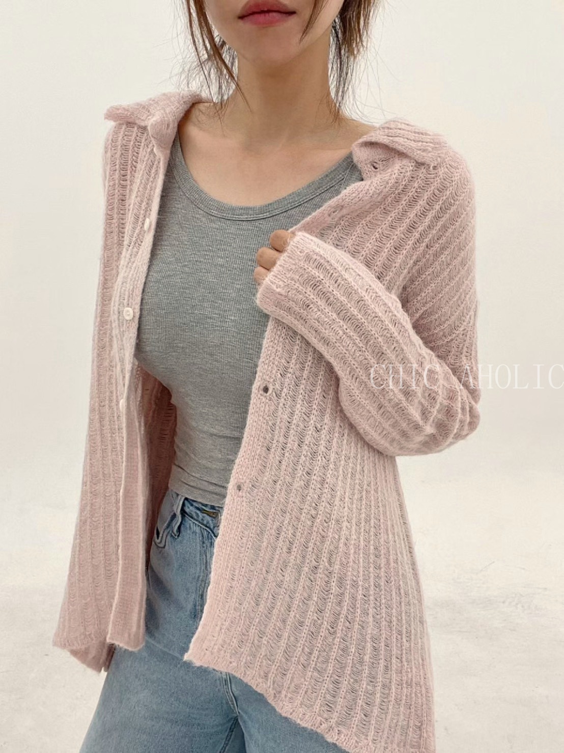 CA39翻領排釦親膚針織外套  (限量)