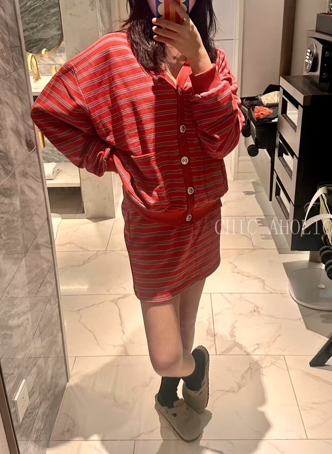 CA46聖誕節必備約會條紋套裝  