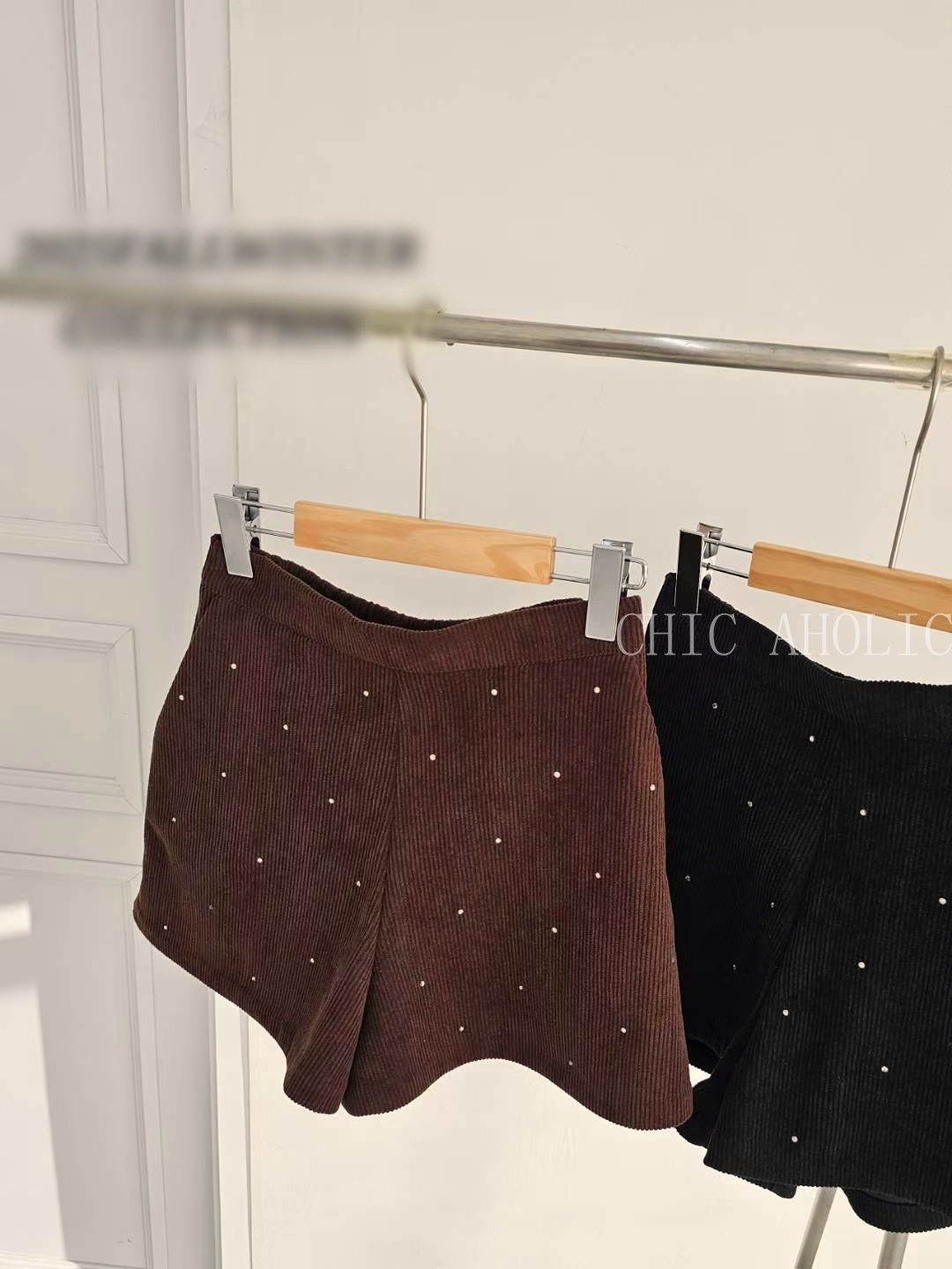 HH09全亮鑽燈芯絨短褲