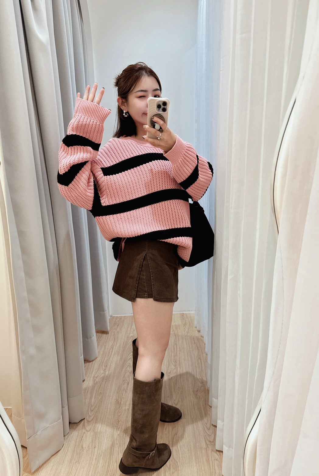  HH39粉黑條紋針織衣  