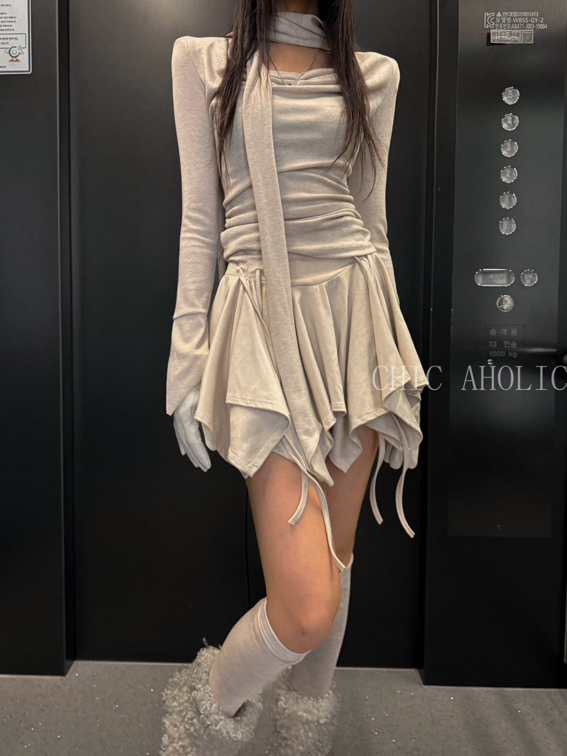 HH41雙條馬甲抽繩麂皮短裙