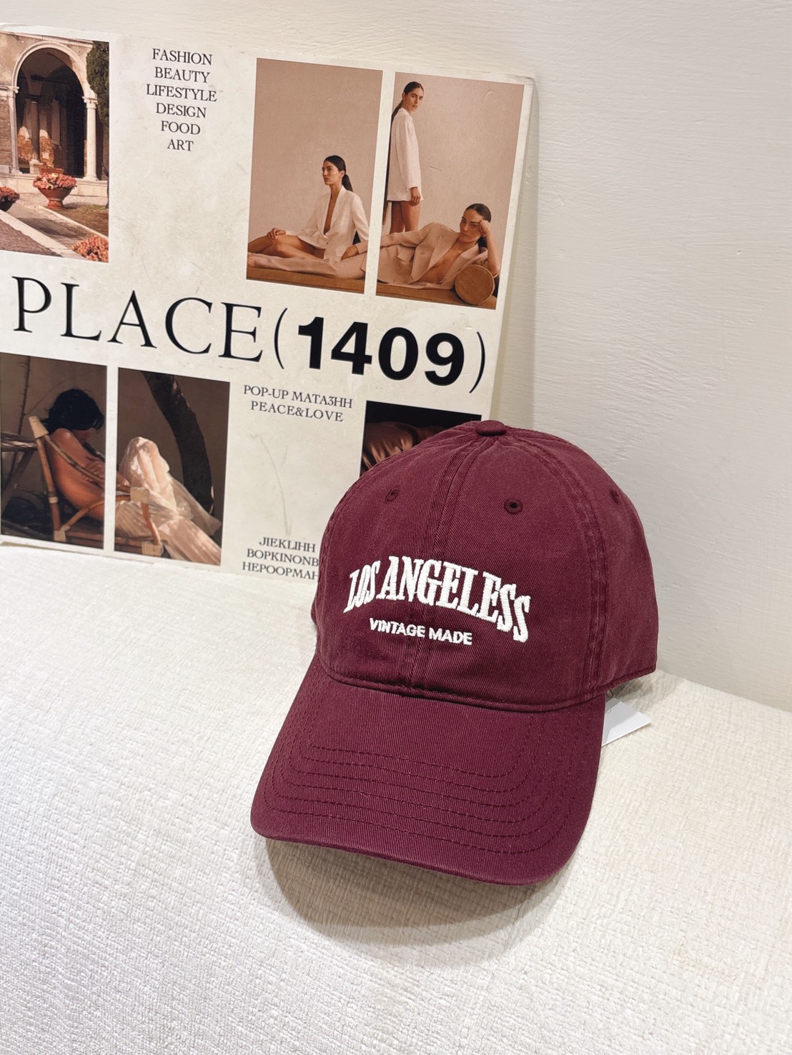 HH49白字LA紅色棒球帽