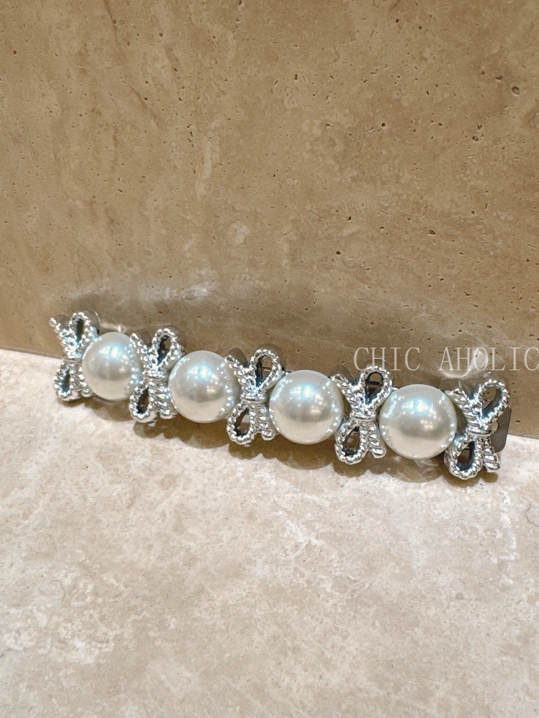 HH54珍珠銀花彈簧夾(長/單隻)