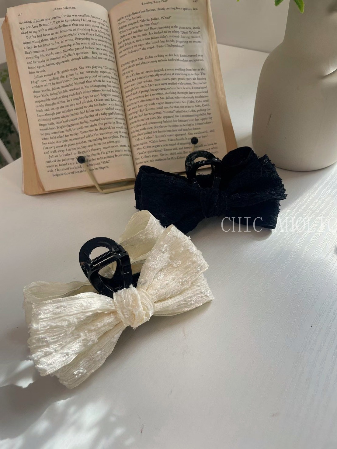 HH57皮草毛點白色仙女鯊魚夾