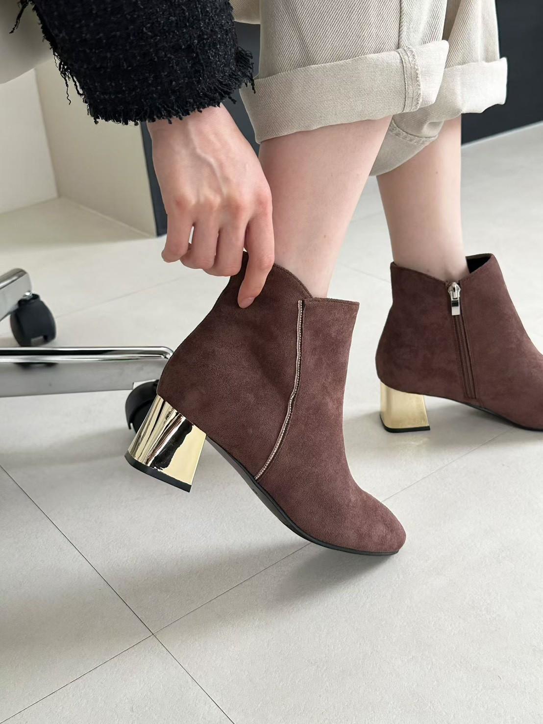 HH67金跟麂皮短靴