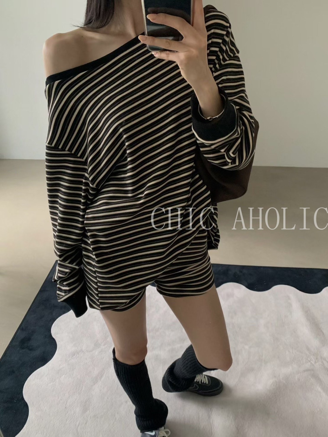 DEC27包邊撞色條紋露肩衣