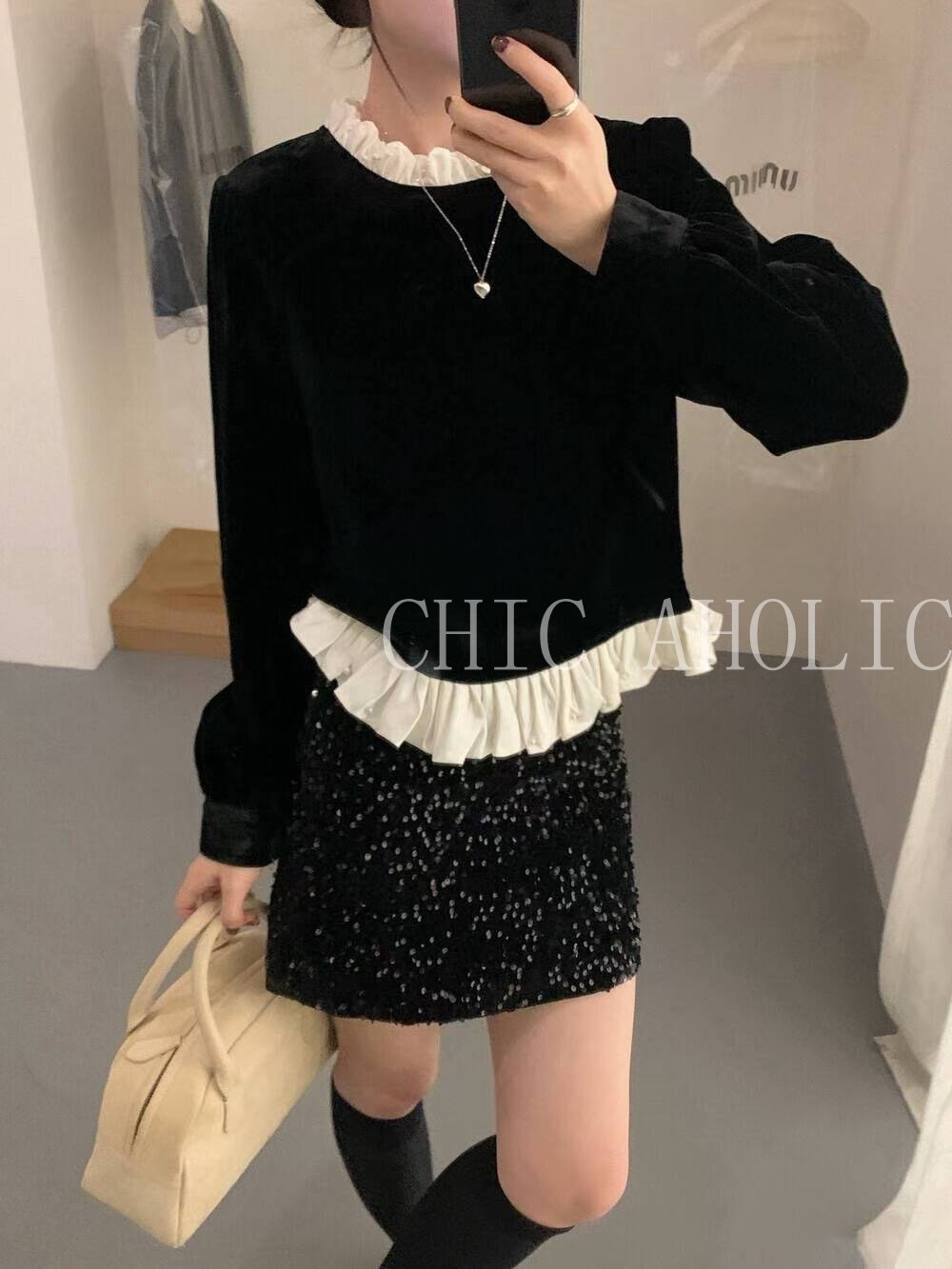 DEC42聖誕節天鵝絨白領衣