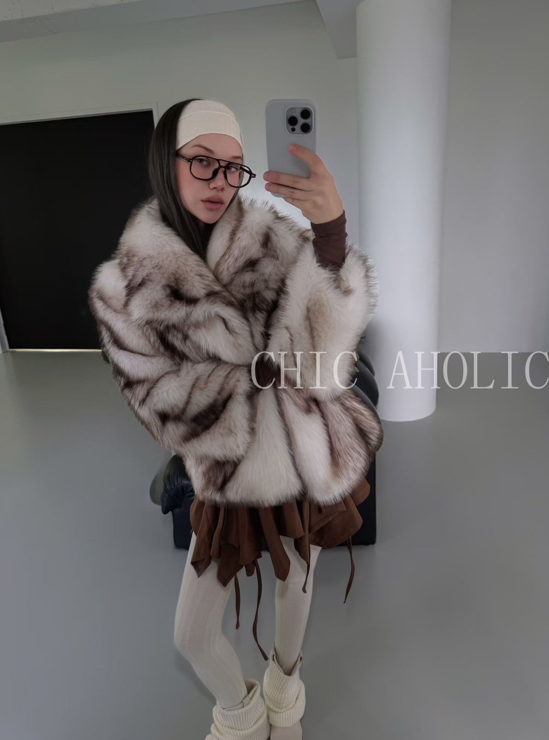 DEC39黑米混色皮草外套