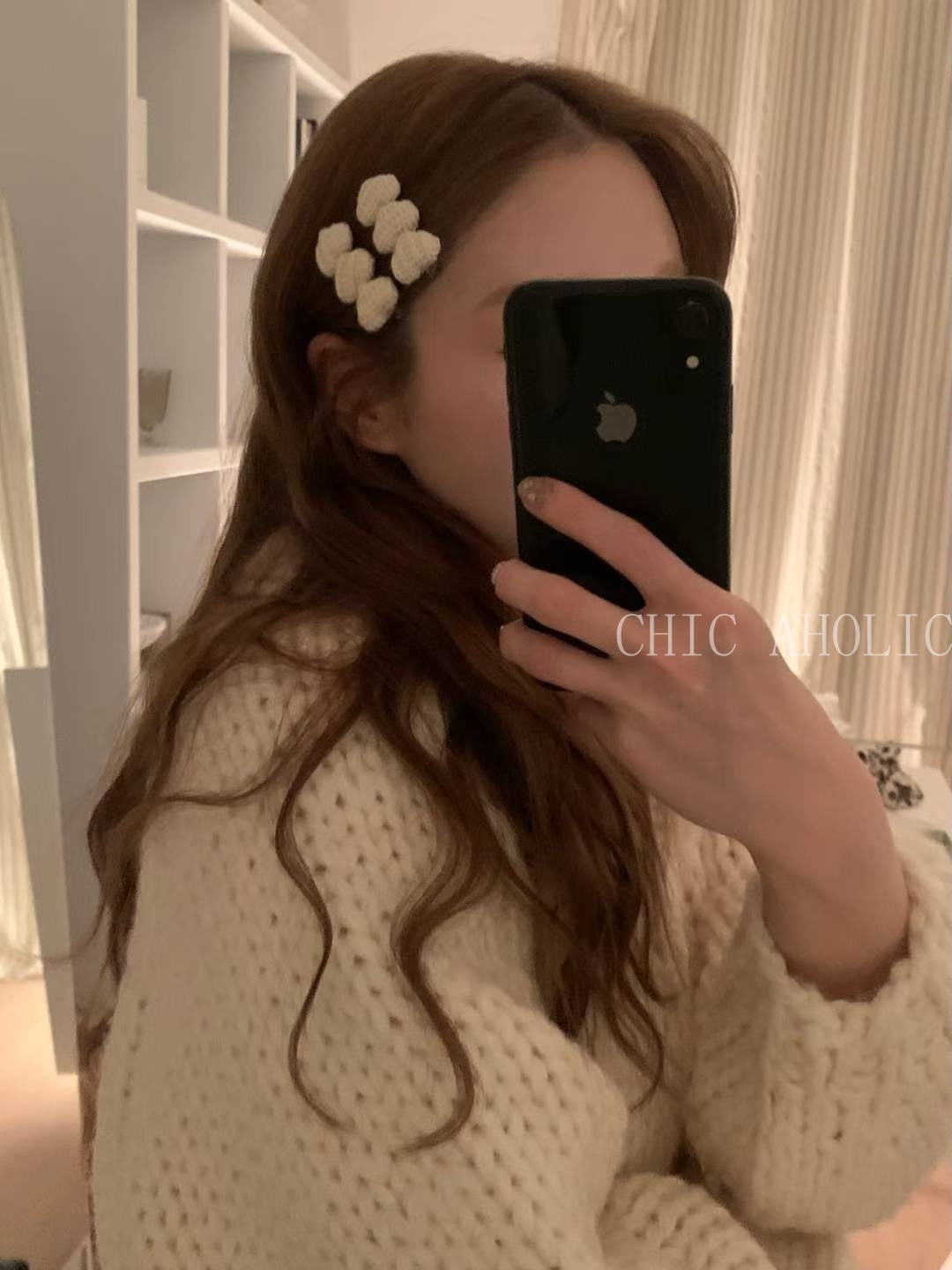 ME02針織紋路三愛心一組髮夾