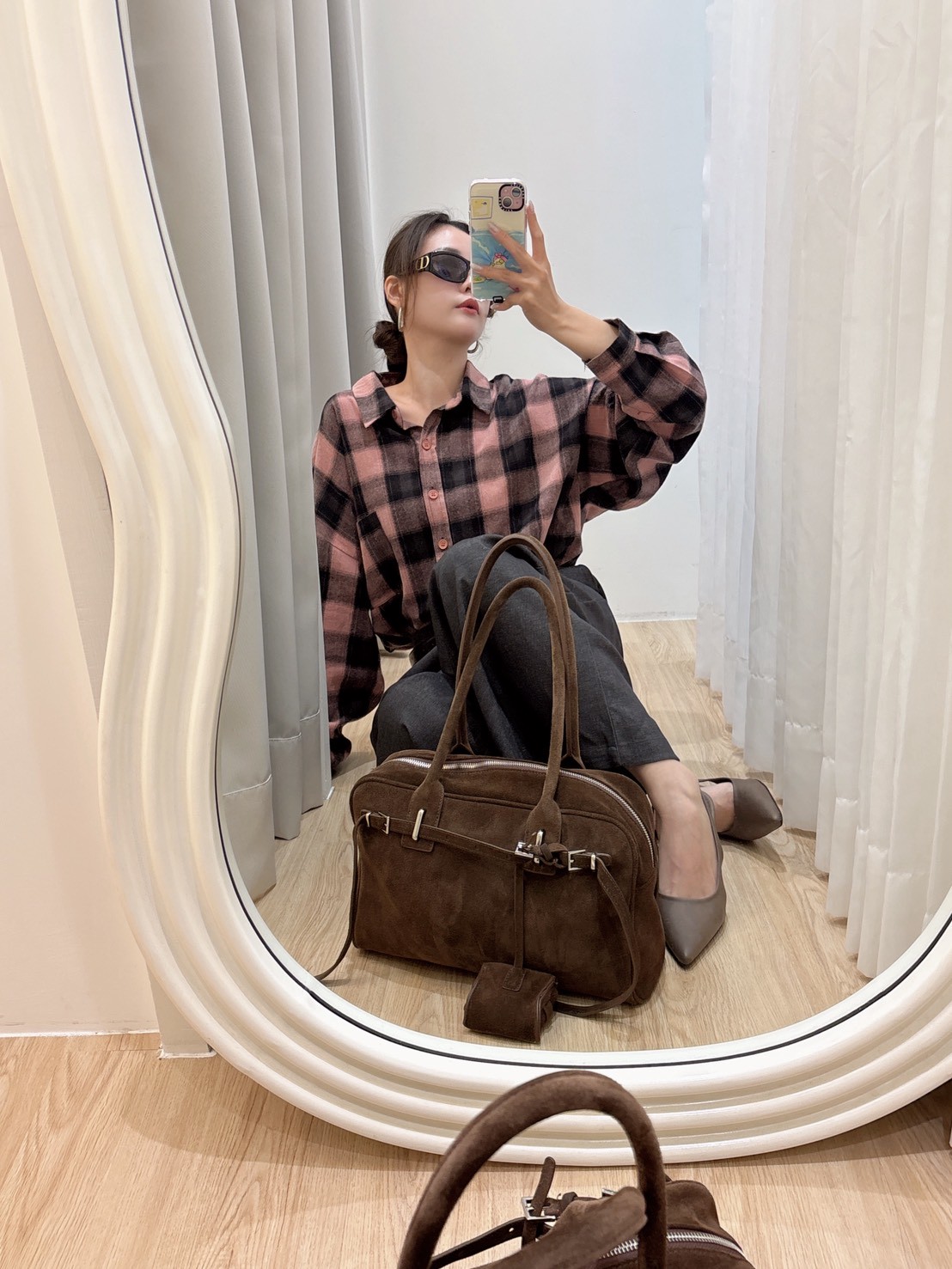 ME50大框黑格子粉底襯衫