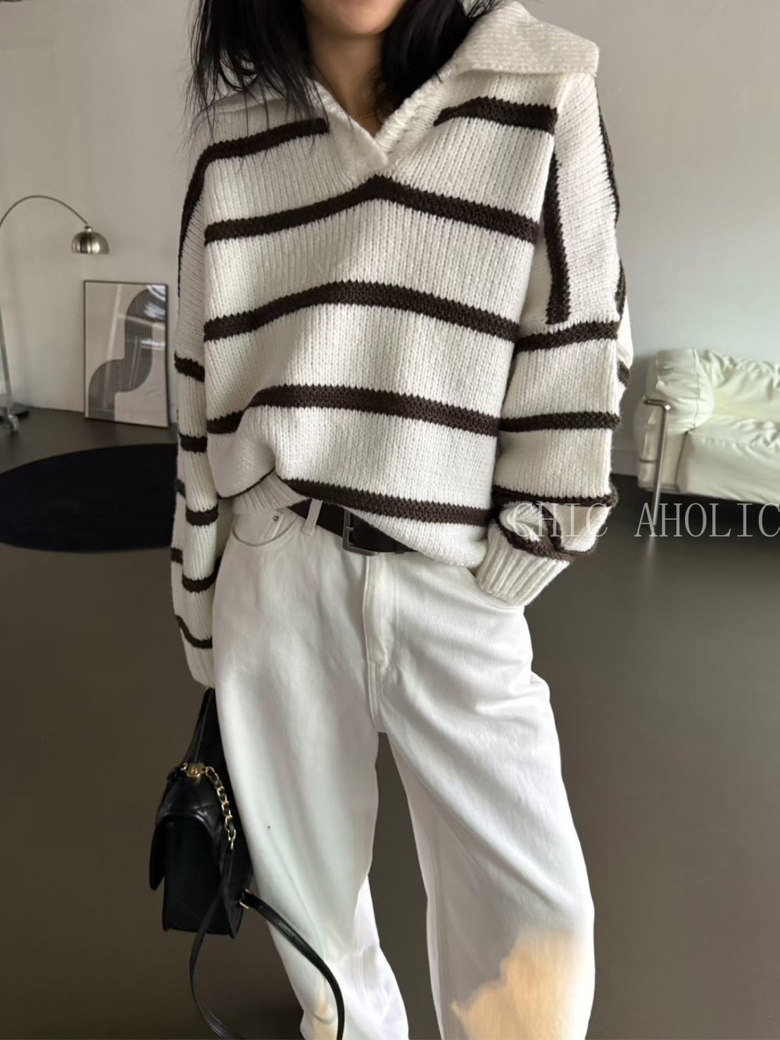 FU30海莉翻領紅條毛衣 