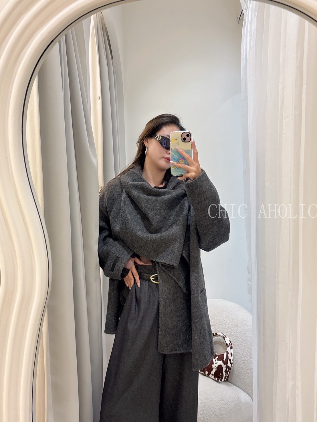 FU24雙面羊毛寬圍巾大衣