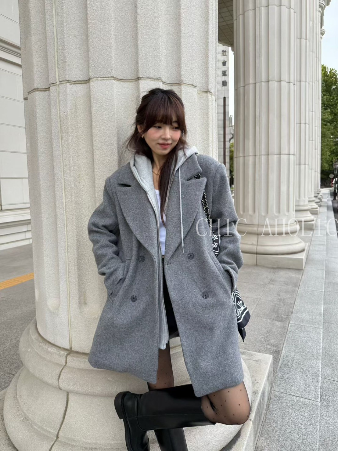 xmas24羊毛80%有帽子中長款西外