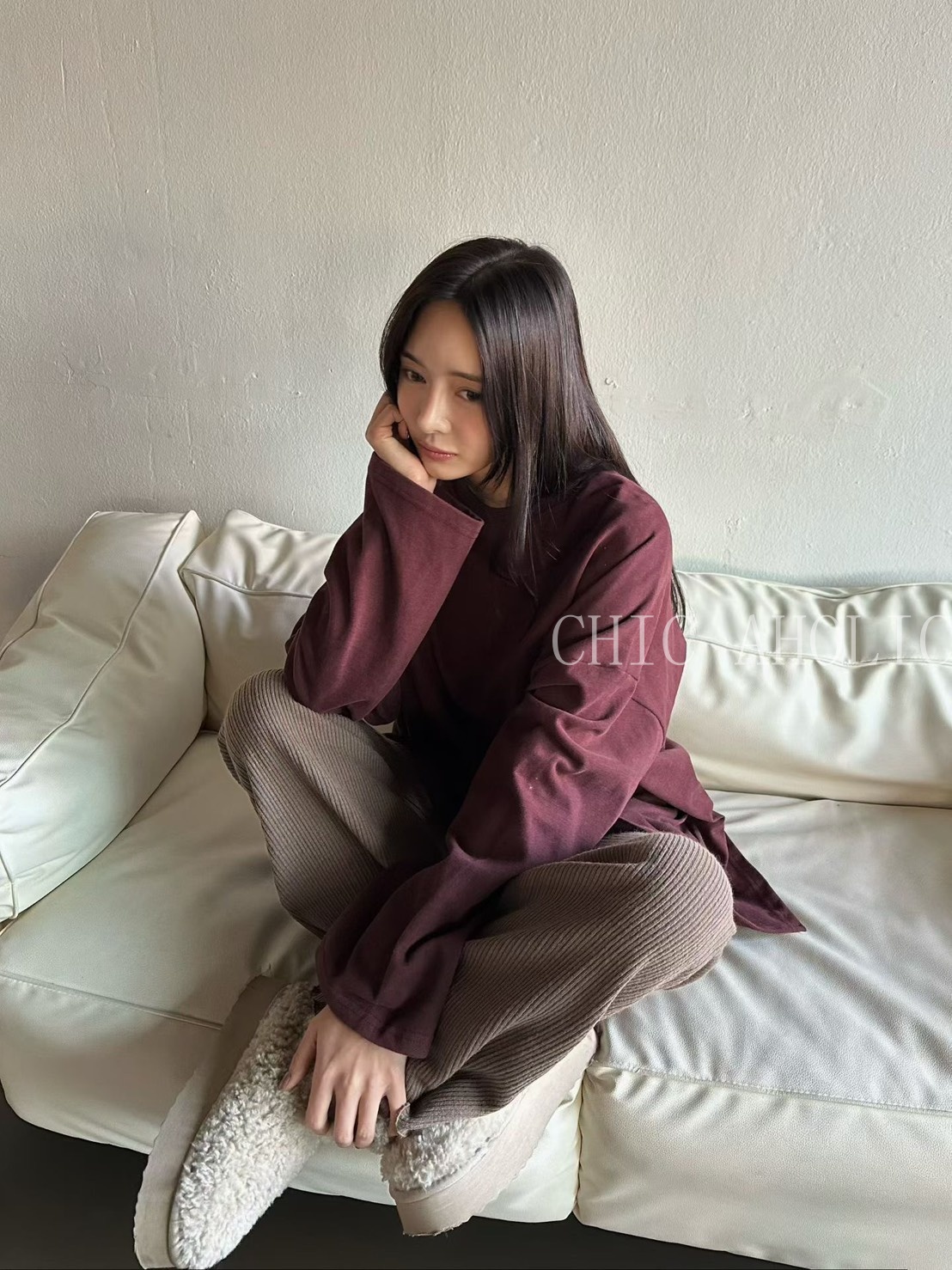 xmas55咖紅色挺磅長上衣