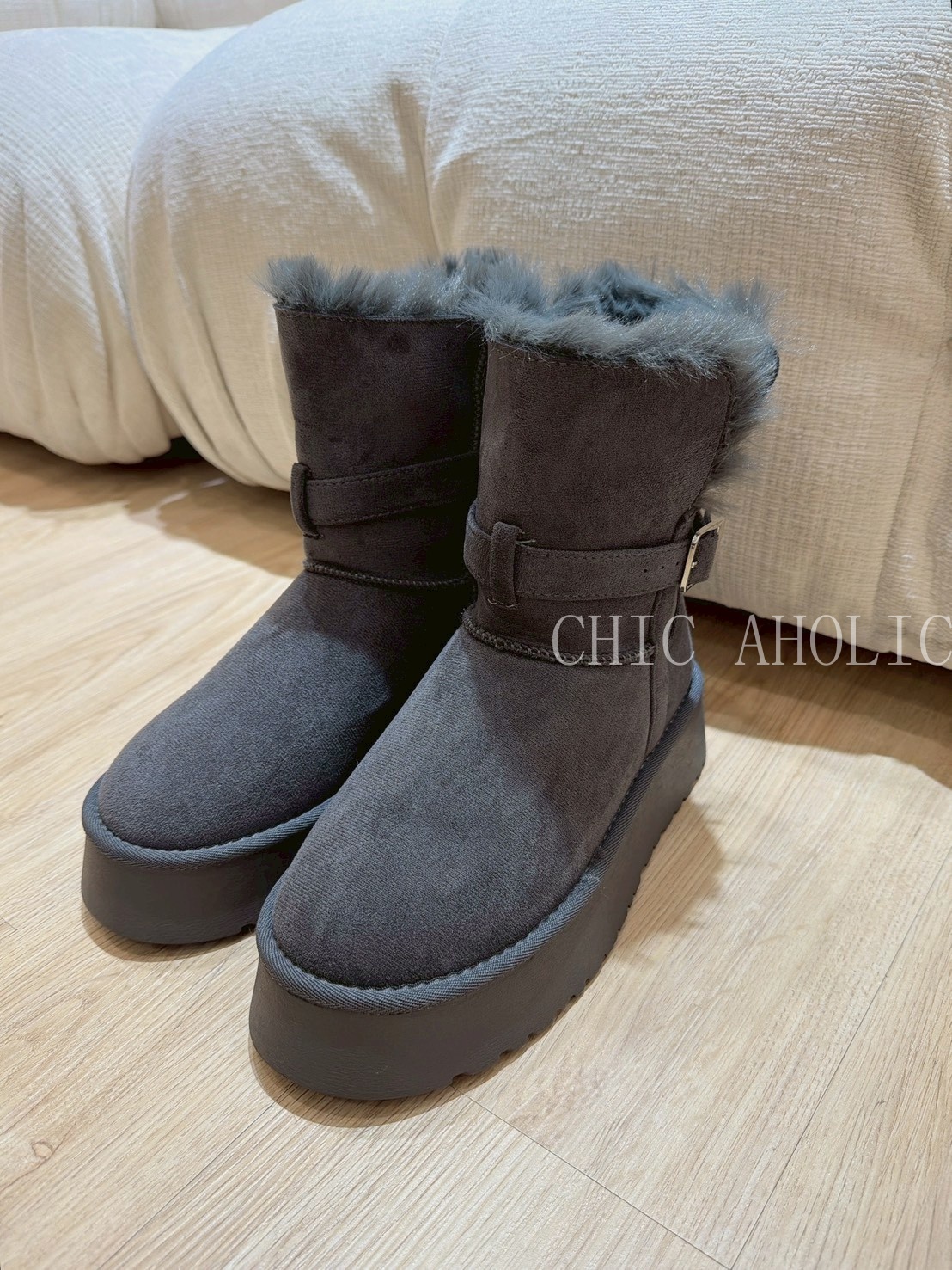 GOOD06銀釦環可反摺毛毛雪靴