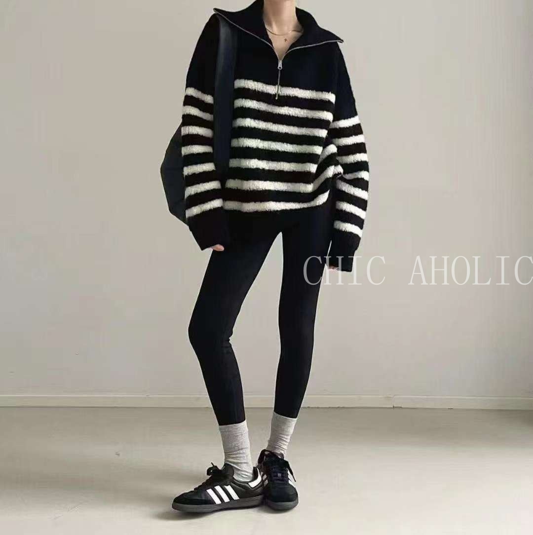 GOOD09拉鍊拉高條紋衣
