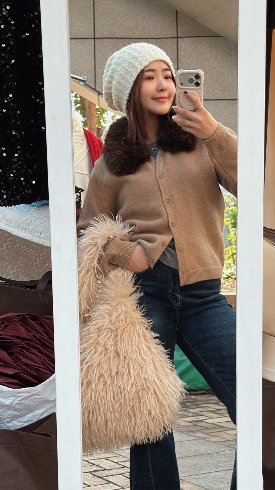 GOOD22狐狸毛領小款針織外套