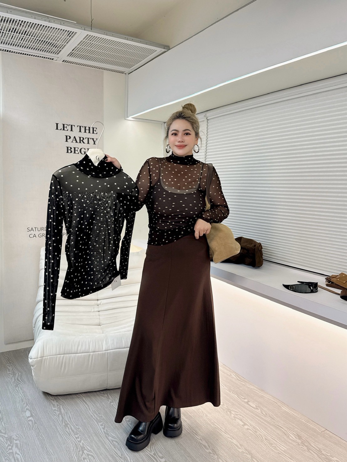 YY22兩層波點紗打底衣 