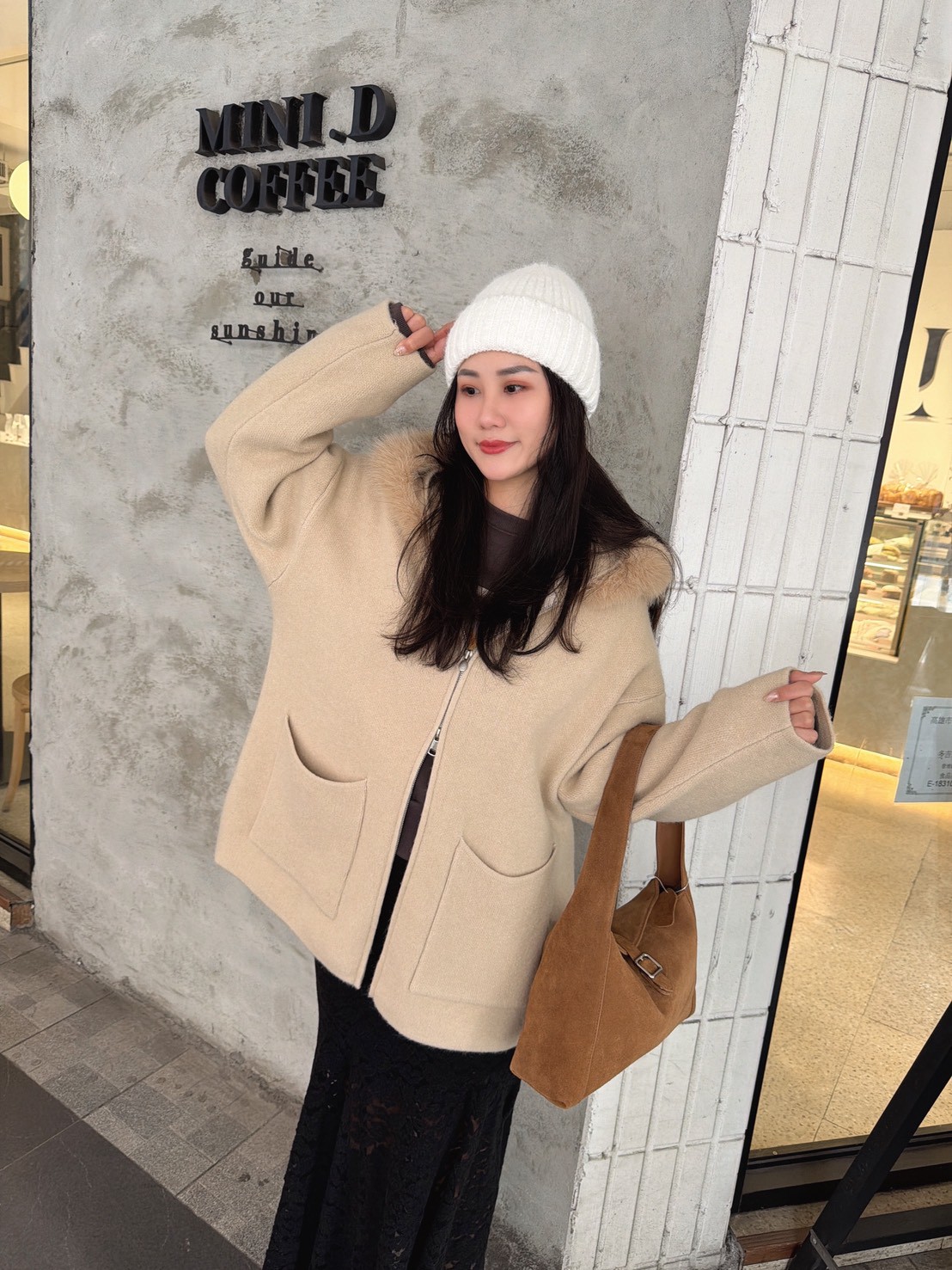 NEW17毛圈領長板針織外套 