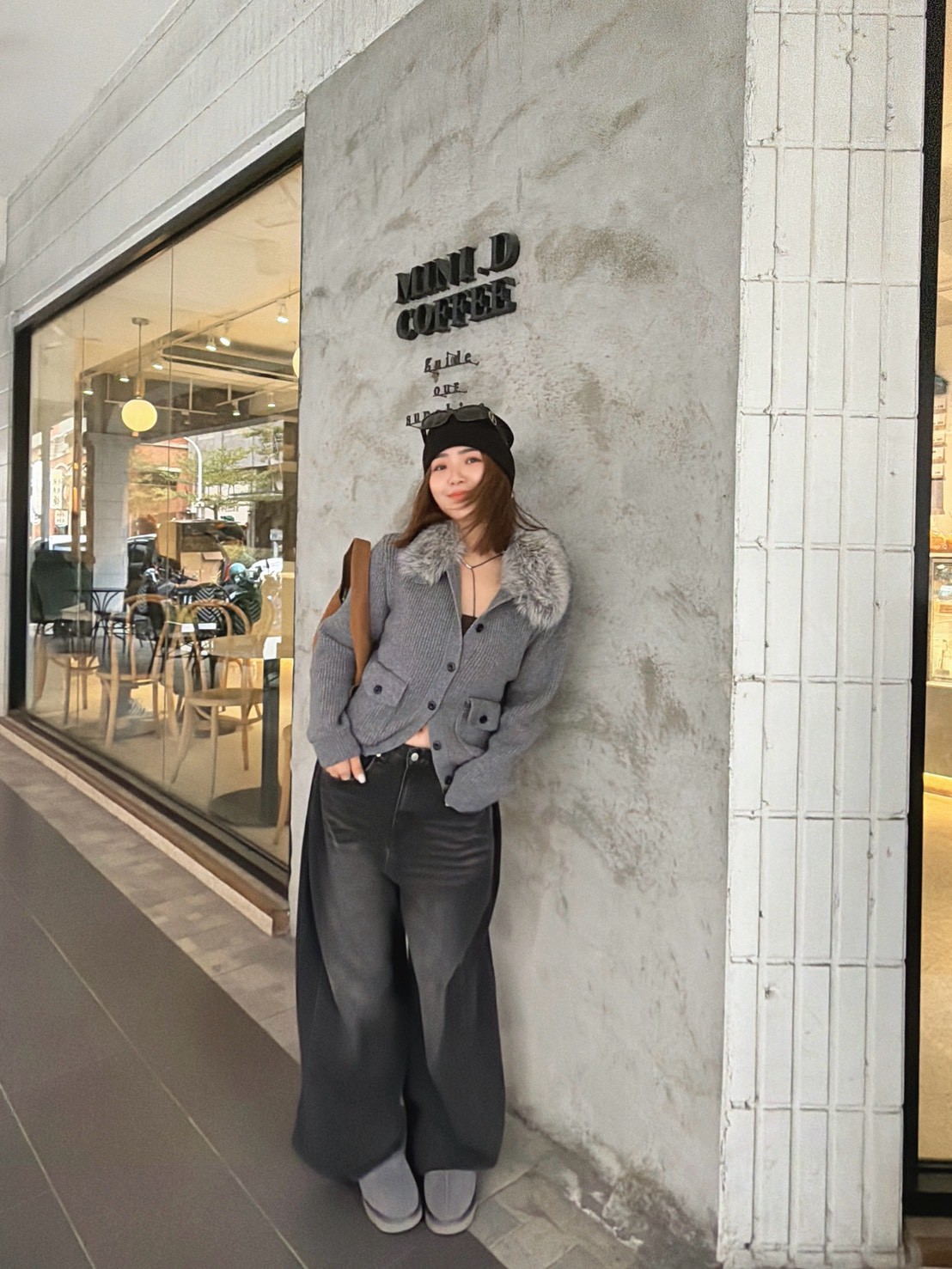 NEW32皮草混色領針織外套