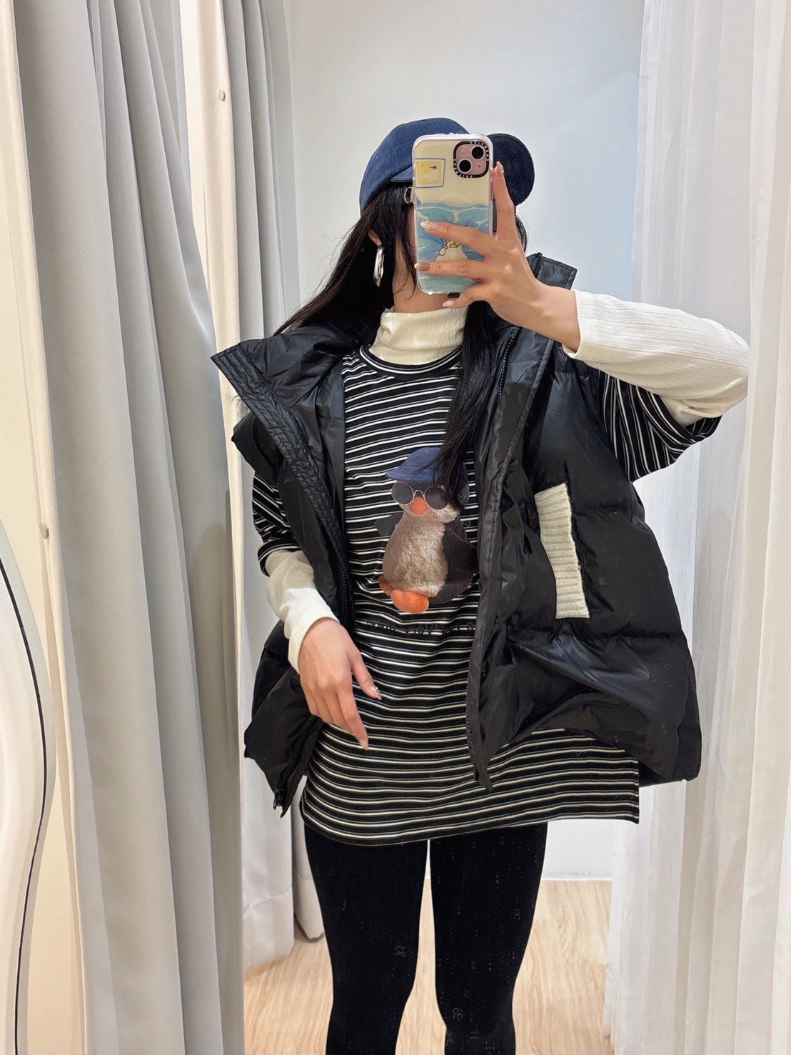 NEW42企鵝藍帽子橫條衣