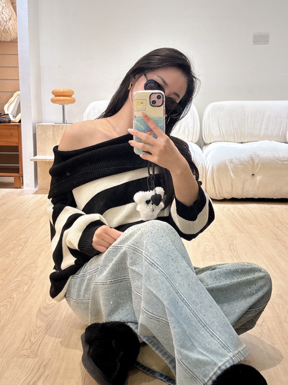 ON24超大黑翻領條紋衣