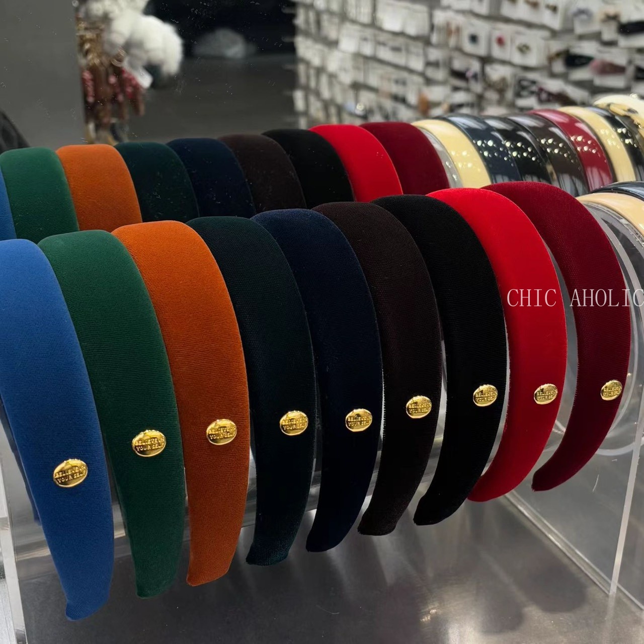 UN40金圓牌寬版黑絨髮箍