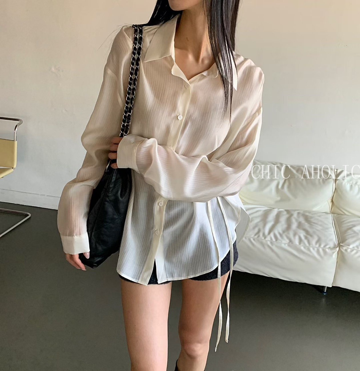 FEB62細緻柔膚側綁襯衫