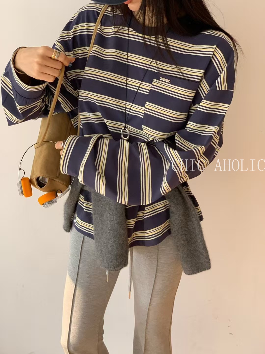 春款橫條紋口袋上衣