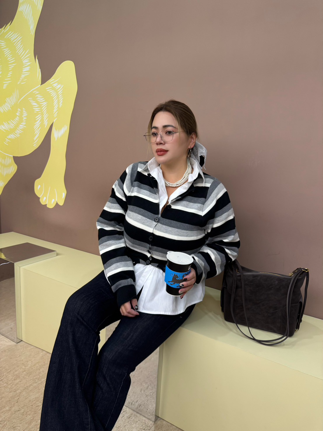  SPR08黑灰寬條密針織外套