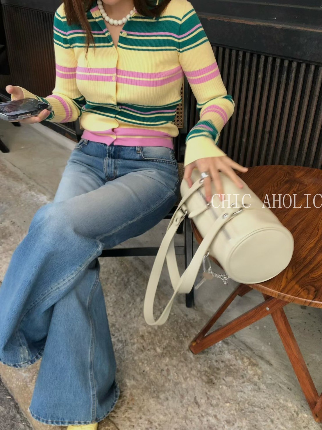 SPR06miu學員風粉藍黃針織外套