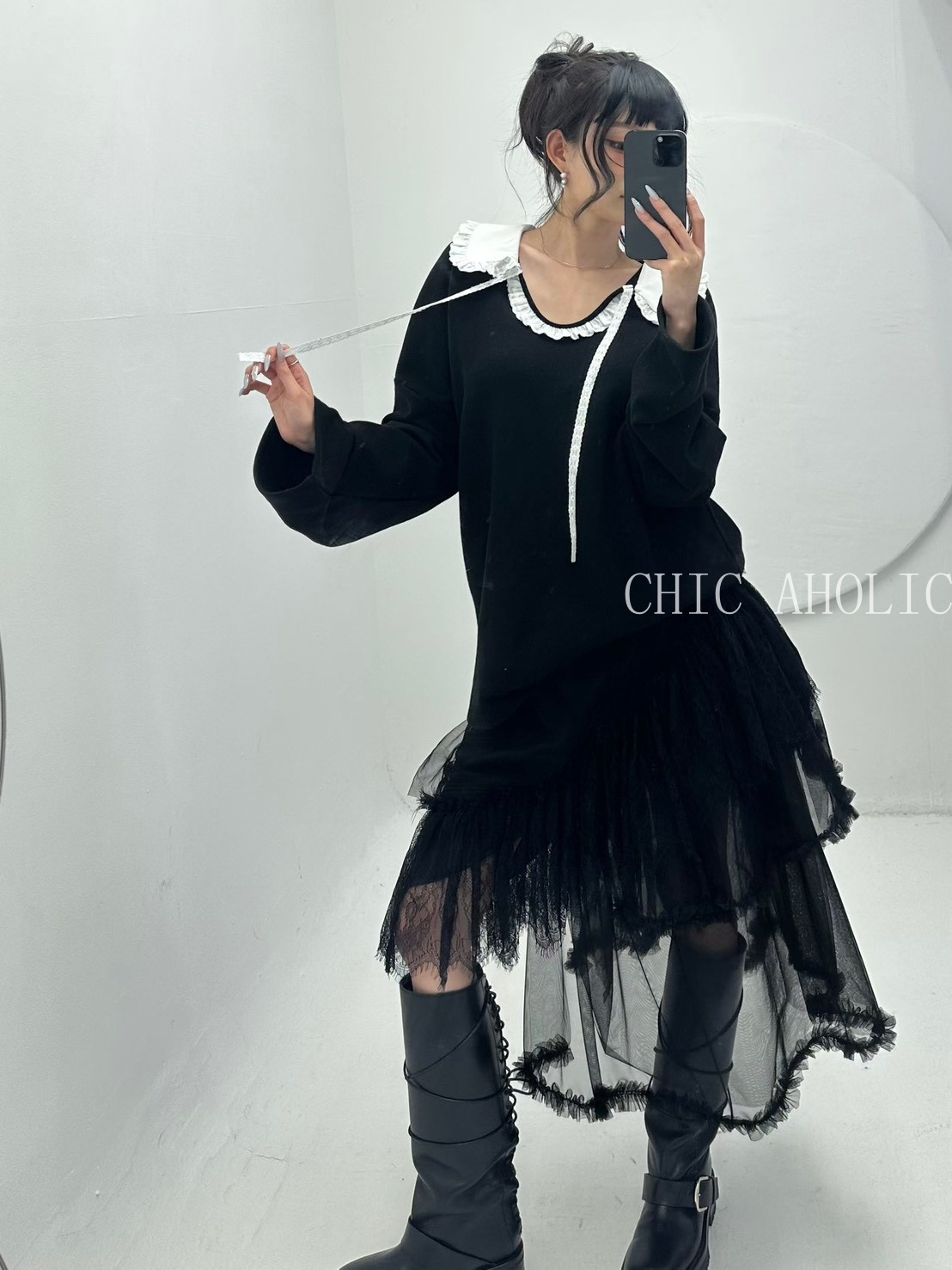 SPR19蕾絲圓領蕾絲綁帶衣