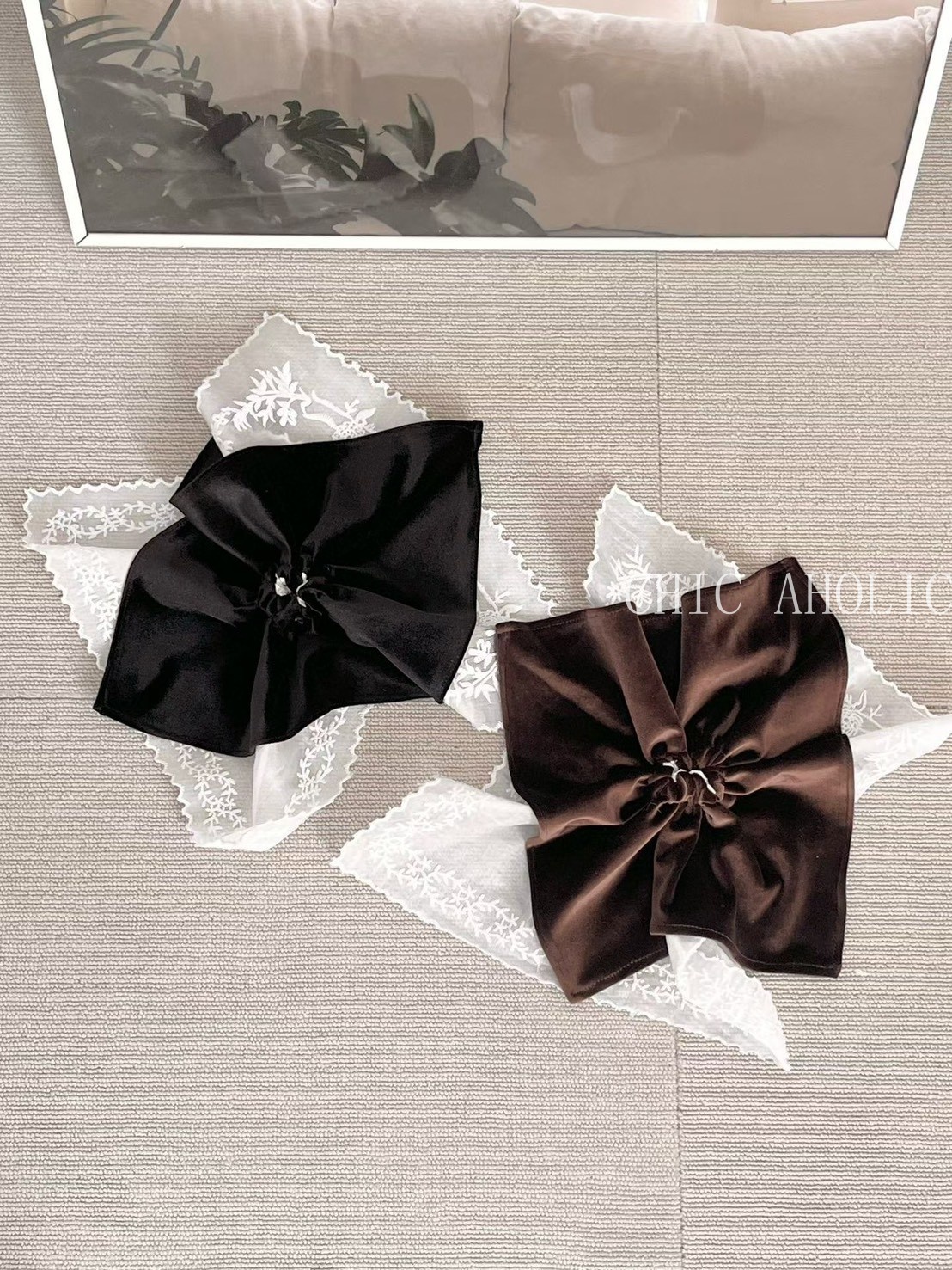 SPR44方型緹花布天鵝絨髮圈