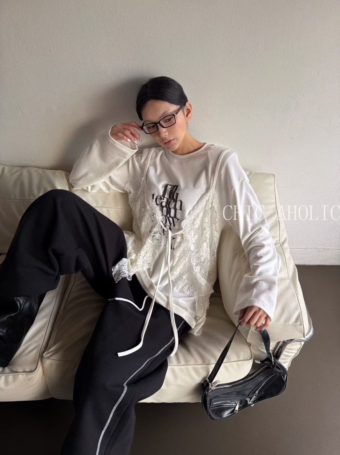 MOM19蕾絲蝴蝶結背心假兩件式衣