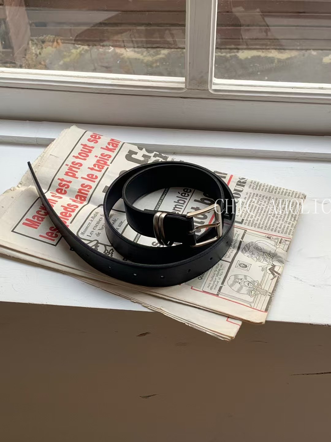 FEB16霧銀方框真皮皮帶