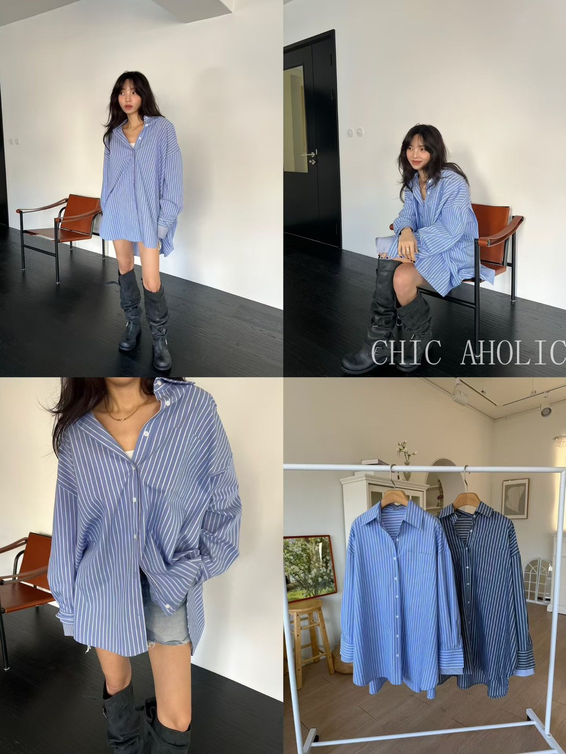 SSR34 手袖口拼接雙層寬襯衫 