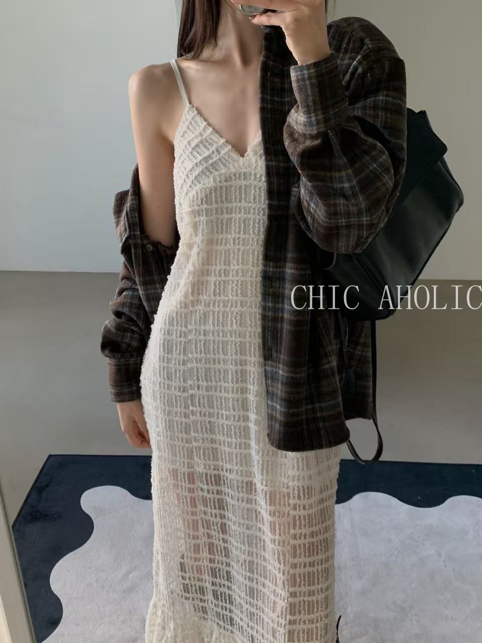 WQ26流蘇感網格細肩洋裝