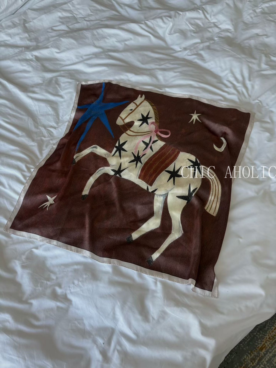 WQ29馬年緞面天絲星星絲巾