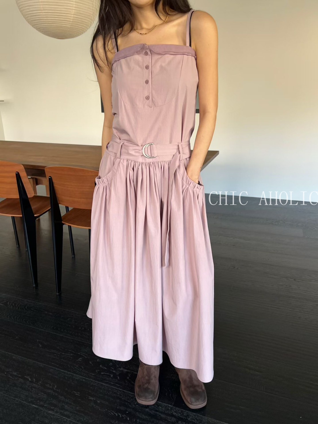 NY40胸波浪紗細肩洋裝