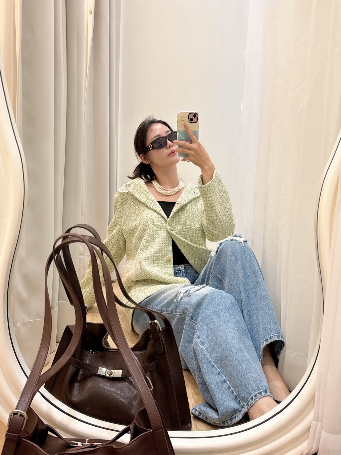 NE07金釦小香連帽毛呢外套